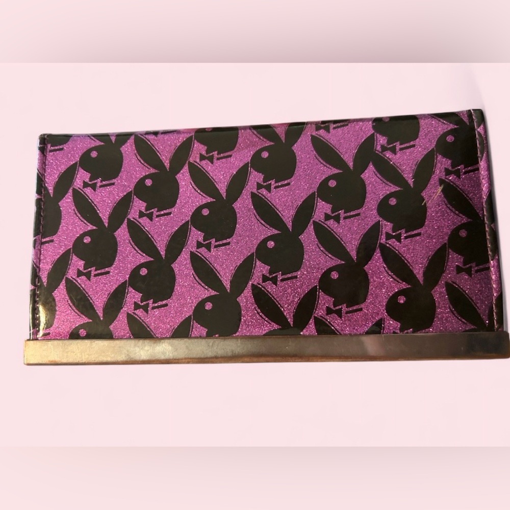 Playboy Glitter Frame Wallet Y2K Purple Black Clutch - Picture 2 of 6